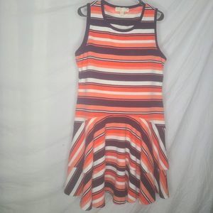 Michael Kors XL woman's knee length dress Coral and navy blue striped. New